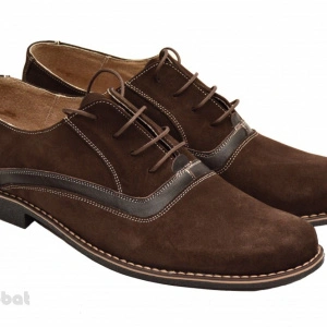 Pantofi barbati piele naturala velur maro casual-eleganti cu siret cod P17