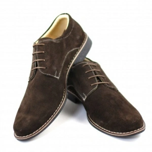 Pantofi barbati piele naturala velur maro casual-eleganti cu siret