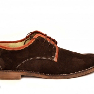Pantofi barbati piele naturala velur maro casual-eleganti cu siret