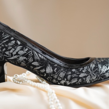 Pantofi Damă „Grădina de Argint" – Eleganță Florală cu Toc Bloc - 35-42 - P326
