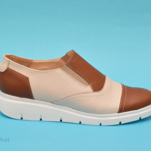 Pantofi dama bej casual-eleganti din piele naturala cu elastic