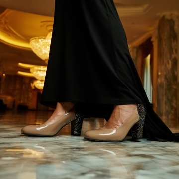 Pantofi damă din lac nude cu toc bloc imprimeu șarpe – Model Elara | P393