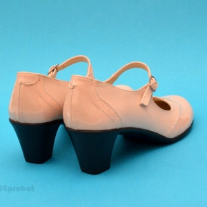Pantofi dama eleganti din piele naturala bej cu toc de 5 cm