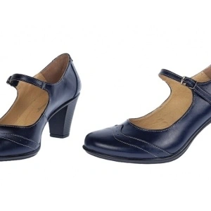 Pantofi dama eleganti din piele naturala Bleumarin cu toc de 5 cm