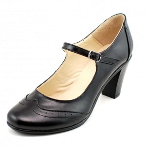 Pantofi dama eleganti din piele naturala negri cu toc de 7 cm