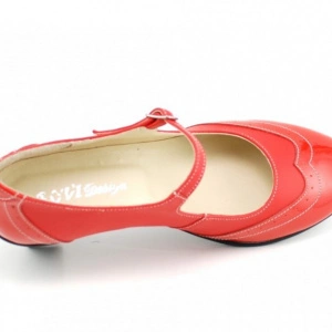 Pantofi dama eleganti din piele naturala rosii cu toc de 5 cm