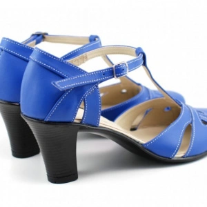 Pantofi dama piele naturala albastri cu bareta