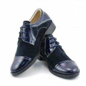 Pantofi dama piele naturala bleumarin cu siret