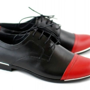 Pantofi dama piele naturala cu siret negru cu rosu cod P50R - Made in Romania