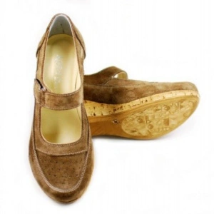 Pantofi dama piele naturala maro velur cu platforma