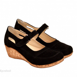 Pantofi dama piele naturala negri velur cu platforma cod P87NVEL - Made in Romania