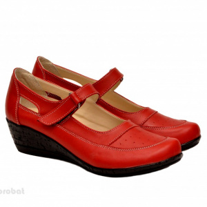 Pantofi dama piele naturala rosii cu platforma cod P15R - Made in Romania