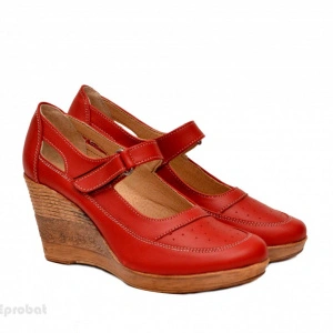 Pantofi dama piele naturala rosii cu platforma cod P74R - Made in Romania