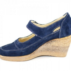 Pantofi dama piele naturala velur bleumarin cu platforma