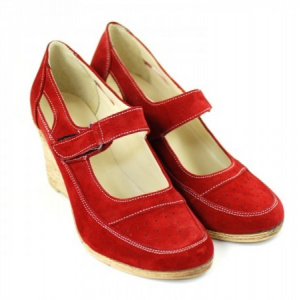 Pantofi dama piele naturala velur rosii cu platforma