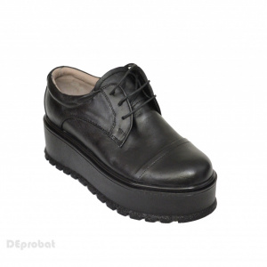 Pantofi negri dama cu talpa inalta 5,5 cm din piele naturala cod P204 - Img 5