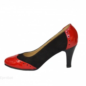 Pantofi negru cu rosu dama eleganti din piele naturala