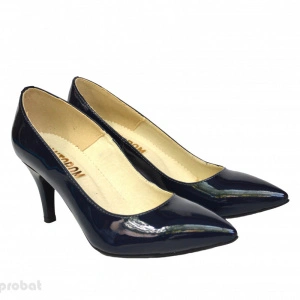 Pantofi stiletto bleumarin lacuiti dama eleganti din piele naturala cod P332BLM