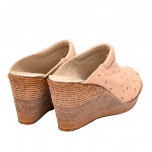 Saboti dama piele naturala Bej cu perforatii