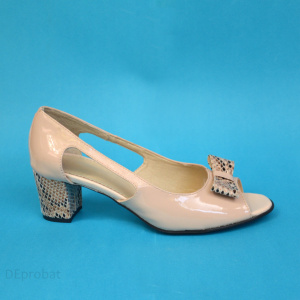 Sandale bej dama din piele naturala toc aplicat 5 cm cod S314 - Img 3