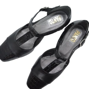 Sandale dama piele naturala negre lacuit cu bareta