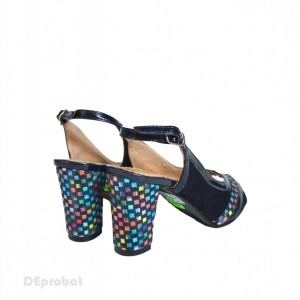 Sandale negre dama din piele naturala toc aplicat 8 cm