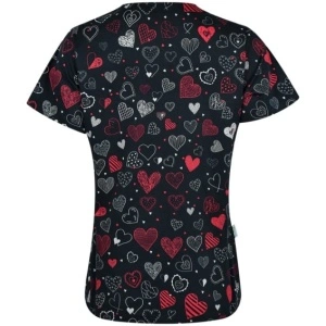 Bluza medicala negru cu inimioare rosii