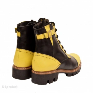 Bocanci dama piele naturala Negru cu Galben sport-casual
