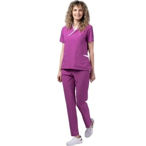 Costum medical Onyx dama - mov cu paspol alb