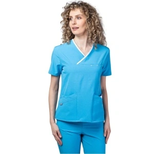 Costum medical Onyx dama - turcoaz cu paspol alb