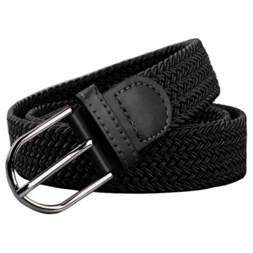 Curea dama elastica, impletita, aplicatii piele ecologica, negru, ajustabila lățime 2.2 cm - 90cm