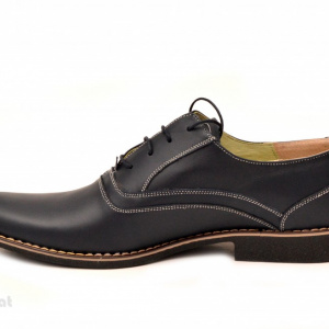 Pantofi barbati piele naturala bleumarin casual-eleganti cu siret cod P120 - Img 4