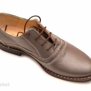Pantofi barbati piele naturala Gri casual-eleganti cu siret cod P52 - Img 5