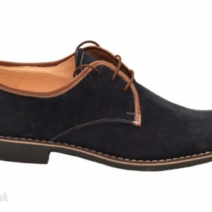 Pantofi barbati piele naturala velur bleumarin casual-eleganti cu siret
