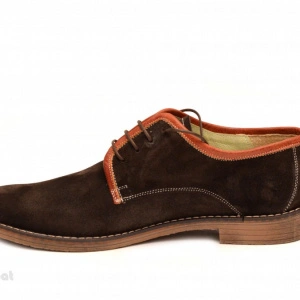 Pantofi barbati piele naturala velur maro casual-eleganti cu siret