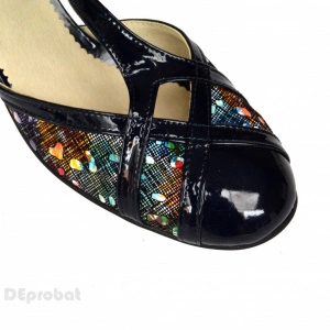 Pantofi dama bleumarin cu toc aplicat din piele naturala