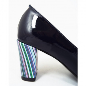 Pantofi dama eleganti din piele naturala bleumarin lacuiti