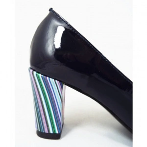 Pantofi dama eleganti din piele naturala bleumarin lacuiti