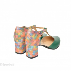 Pantofi dama eleganti din piele naturala, culori combinate