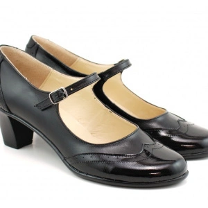 Pantofi dama eleganti din piele naturala negri cu toc de 5 cm cod P118N