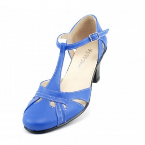 Pantofi dama piele naturala albastri cu bareta cod P126AL - Made in Romania - Img 3