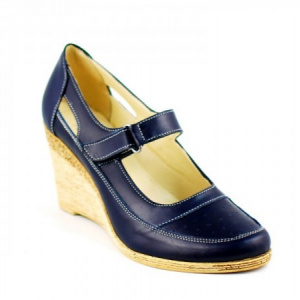 Pantofi dama piele naturala bleumarin cu platforma