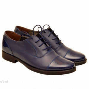 Pantofi dama piele naturala bleumarin cu siret cod P160 - Made in Romania