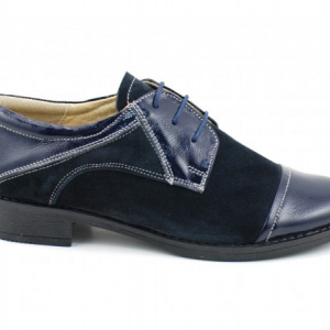 Pantofi dama piele naturala bleumarin cu siret