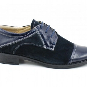 Pantofi dama piele naturala bleumarin cu siret