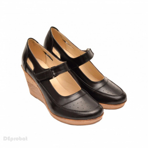 Pantofi dama piele naturala negri cu platforma cod P74N - Made in Romania