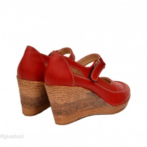 Pantofi dama piele naturala rosii cu platforma