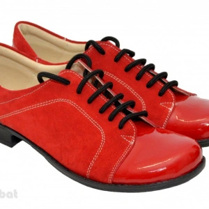 Pantofi dama piele naturala rosii cu siret cod P28