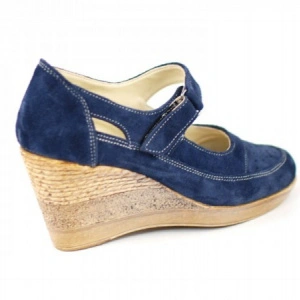 Pantofi dama piele naturala velur bleumarin cu platforma