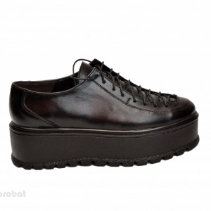 Pantofi negri dama cu talpa inalta 5,5 cm din piele naturala 